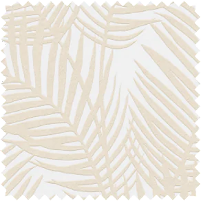 A swatch of Martyn Lawrence Bullard's Palmier in Sand shows the intricately embroidered leaves in a soft tan color