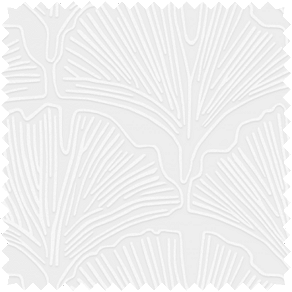 A swatch of Novogratz Feather Palm Embroidery in Vintage Lace shows a soft white gingko leaf design good for neutral curtains