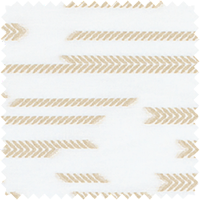 A swatch of Sheila Bridges Archer in Cornsilk Stripe shows yellowy gold arrows in a modern design on a white background