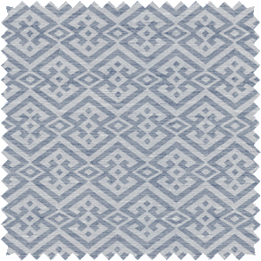 A swatch of Vanda in Sky shows the cool grey-blue color and detailed pattern ideal for coastal bedroom window treatment ideas