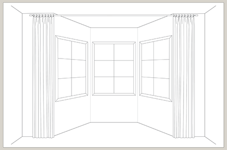 An illustration shows how drapery can be hung in front of the alcove of a bay window so the panels block it off when closed