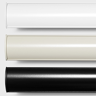 A product image of valances for Venetian Roller Shades for windows shows white, ivory and black colors